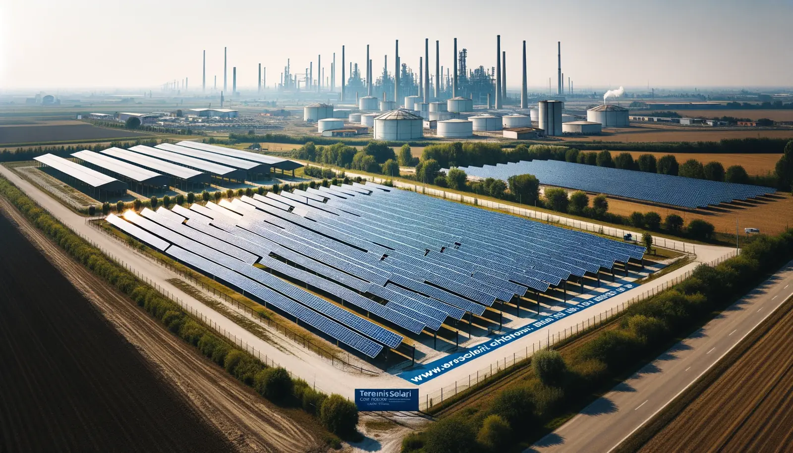 Impianto fotovoltaico realizzato accanto a una zona industriale