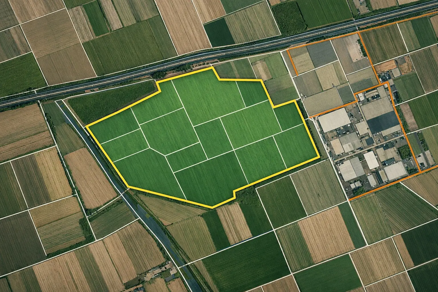 Terreno agricolo evidenziato per impianto fotovoltaico o agrivoltaico